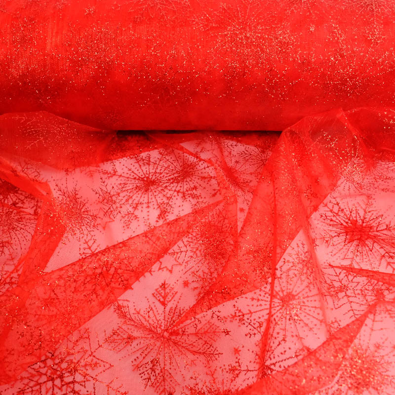 Organza Flocon Lurex rouge